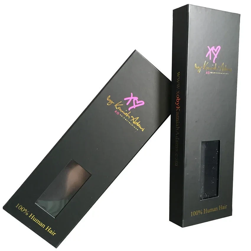Custom Luxury Style Clamshell Magnetic Hair Extensions Boxes, Cardboard Clip-in Hair Extensions Packaging Box With PVC Window